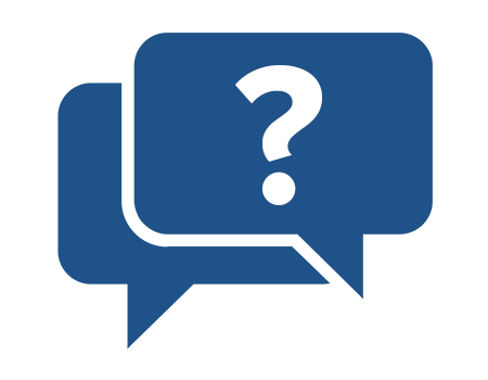An icon of two speech bubbles, one with a question mark in the center