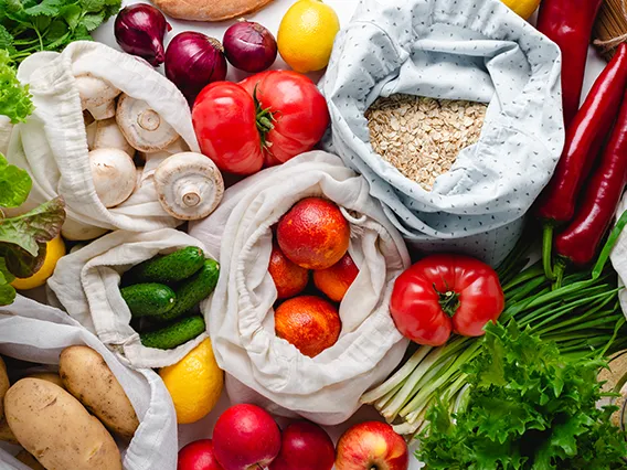 colorful vegetables and whole grains