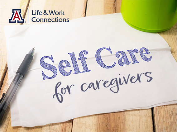 a napkin with the text Self Care for Caregivers