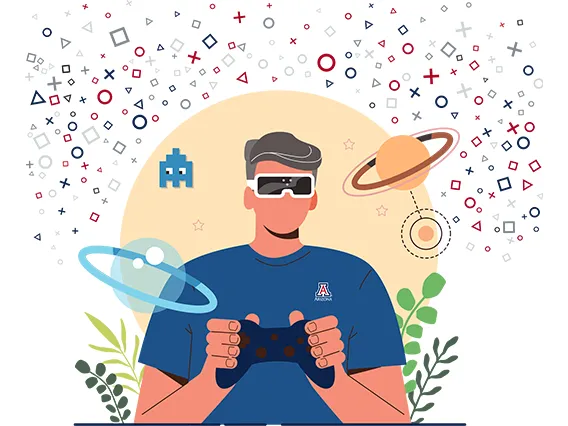 An illustration of a man playing in virtual reality