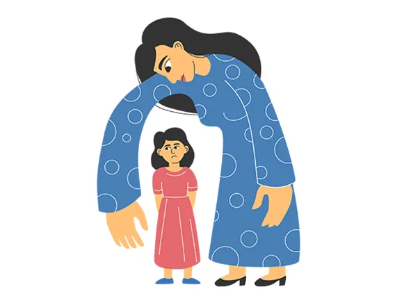 illustration of a woman hovering over her daughter in protective gesture