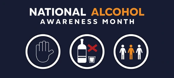 National Alcohol Awareness Month. People, Hands, Bottles, glasses and prohibition signs