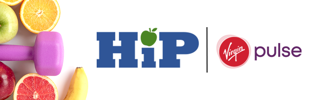 Hand weight, fruit and HIP and virgin pulse logos