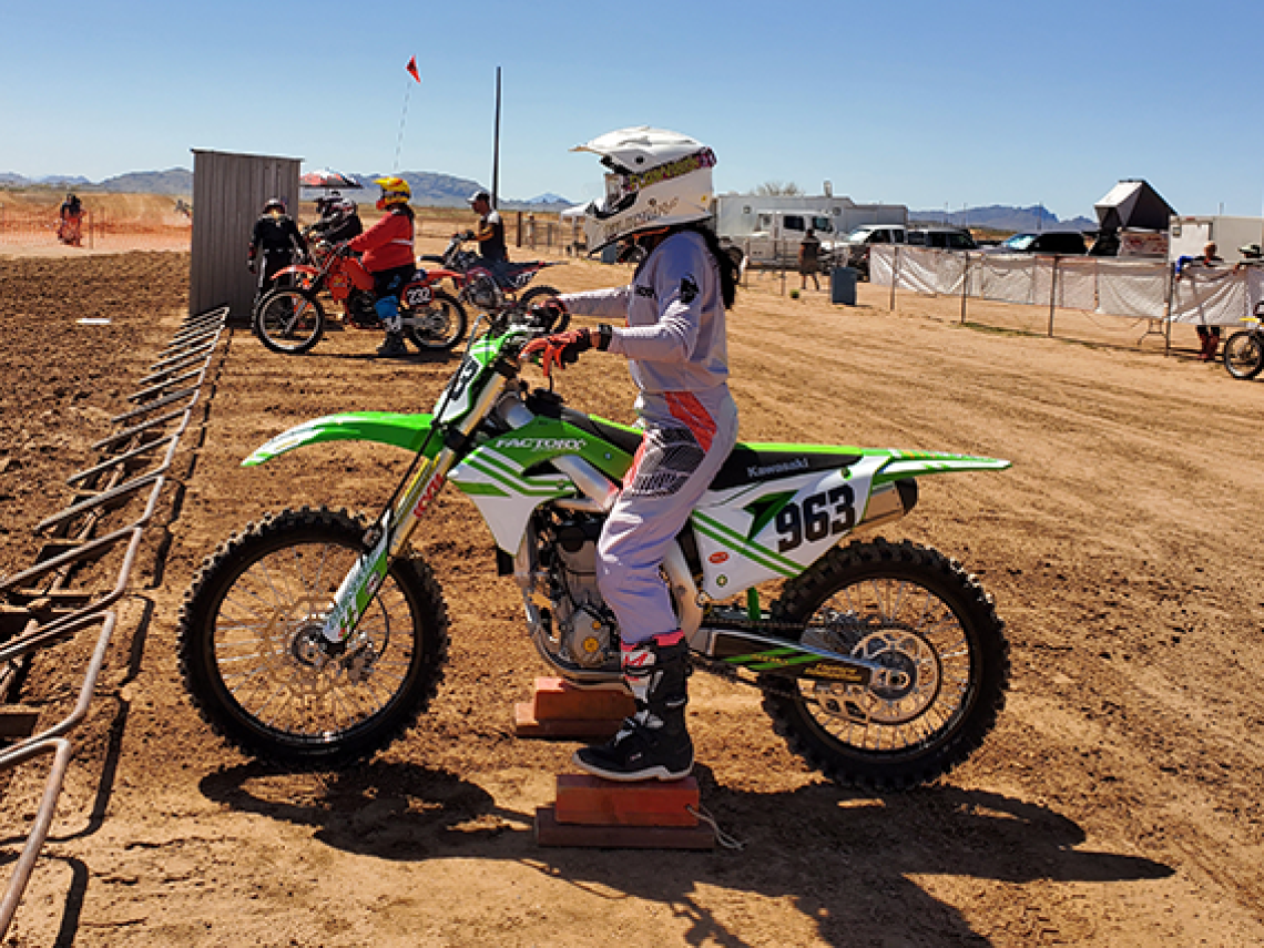 Esther Henley at the starting line of a Motocross Race