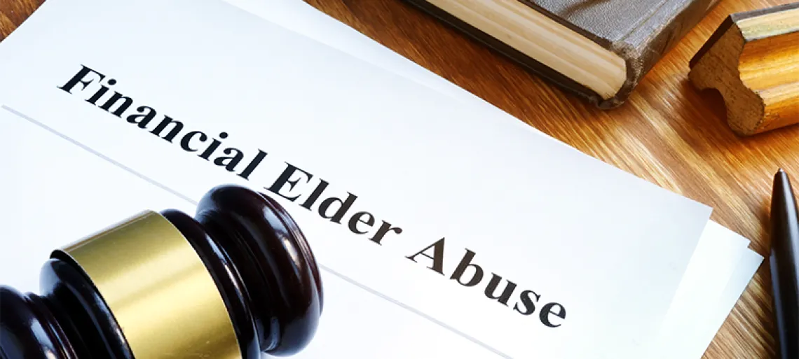 Financial Elder Abuse report and gavel in a court