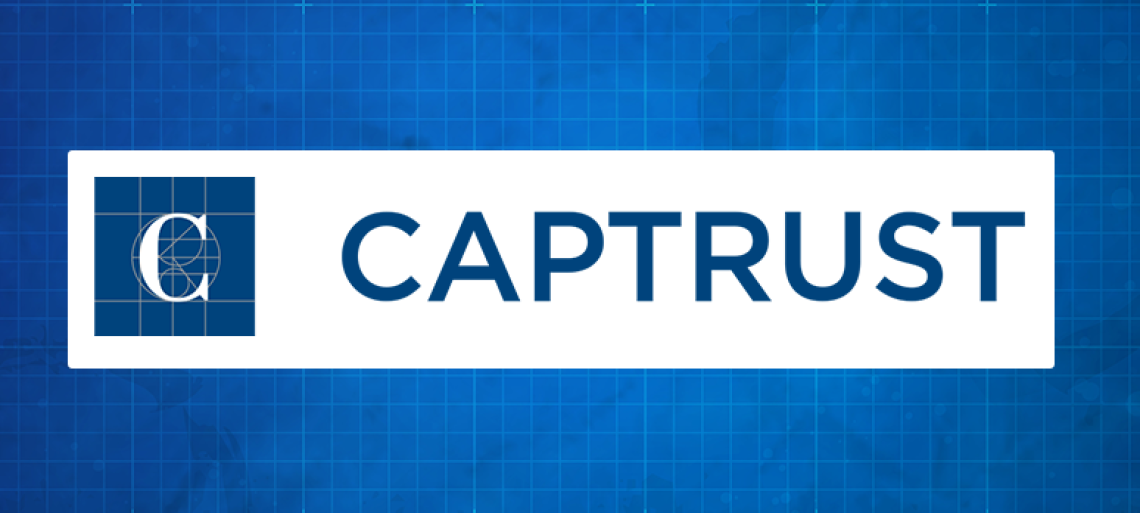 captrust logo in front a blue background with a white grid