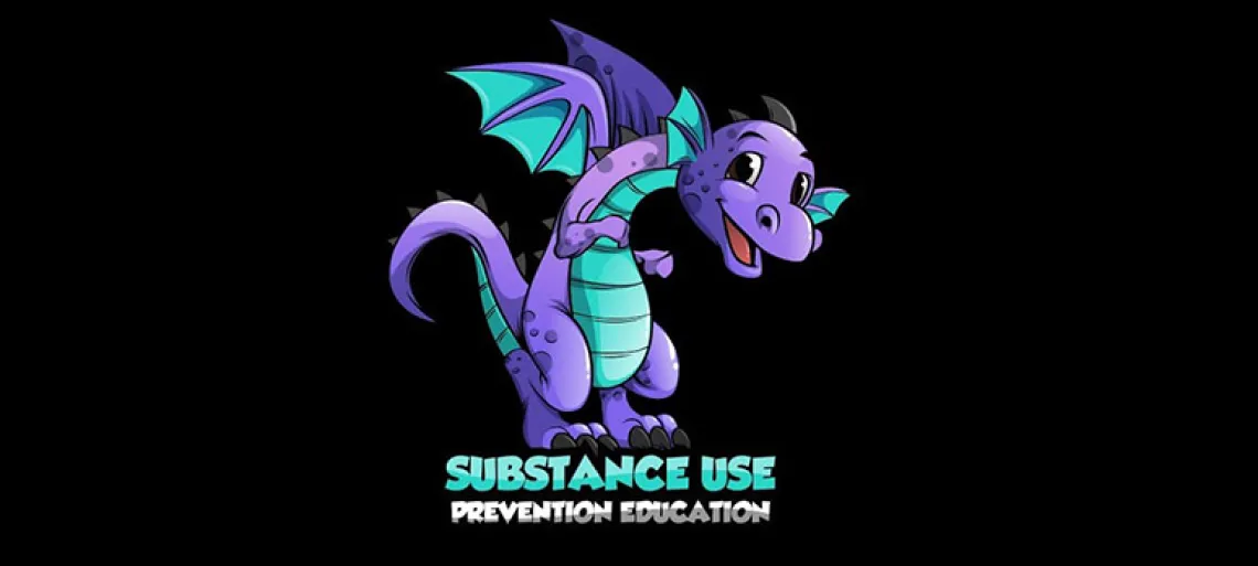 substance use prevention education with graphic of a dragon