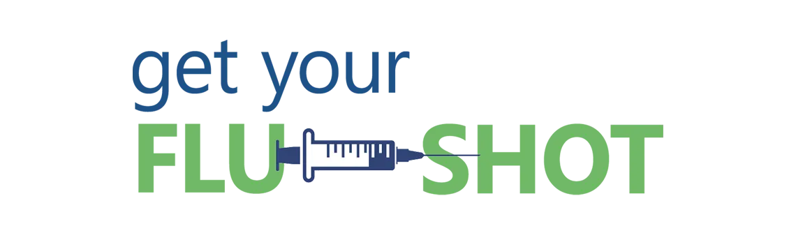 Text that says Get your Flu Shot with an illustration of a flu shot