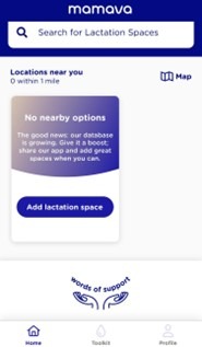 Screenshot of the Mamava app search for locations