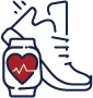 icon of a running show and fitness tracker with heart rate