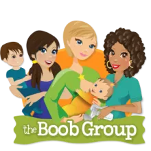 cartoon of mothers holding babies, with the text The Boob Group