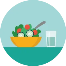 illustration of a salad bowl and glass of water