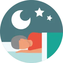 illustration of a someone sleeping under a quarter moon and stars